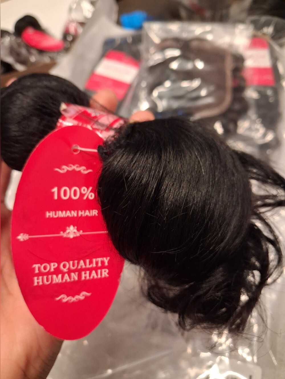 5 Bundles Of 12" Black Human Hair Extensions - Stretched Length